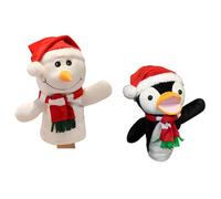 Marionnettes à Main de Noël, 2PCS Marionette à Main pour Enfant Jouet en Peluche Bonhomme de Neige Pingouin avec Bouche Ouverte Mobile Jeu de Rôle Accessoires Interactif pour Cadeau de Noël