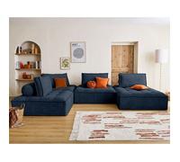 Marisol - canapé panoramique modulable 7 places - velours texturé - Bleu Bleu
