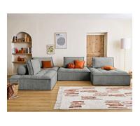 Marisol - canapé panoramique modulable 7 places - velours texturé - Gris
