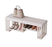 MARIYCH Banc à chaussures à 2 niveaux, organiseur d'entrée en métal blanc avec coussin en cuir synthétique, rangement ottoman élégant pour couloir et chambre à coucher, porte-chaussures peu encombrant