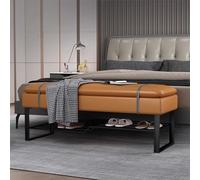MARIYCH Banc à chaussures à 2 niveaux pour entrée, banc de chambre à coucher rembourré avec siège en cuir synthétique, organiseur de rangement élégant avec cadre en métal, mobilier moderne