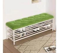 MARIYCH Banc à chaussures d'entrée à 3 niveaux, organiseur de rangement rembourré en velours avec siège rembourré et cadre en métal blanc robuste - Étagère à chaussures élégante et fonctionnelle pour