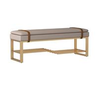 MARIYCH Banc à chaussures d'entrée avec siège en cuir synthétique, cadre en métal doré, étagère de rangement à chaussures élégante pour couloir, salon, chambre à coucher, banc d'entrée moderne