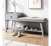 MARIYCH Banc à chaussures en bois massif avec 1 tiroir, 2 niveaux de rangement d'entrée, étagère à chaussures de style rustique pour chambre à coucher, couloir, salon