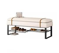 MARIYCH Banc à chaussures en métal noir - Organiseur d'entrée à 2 niveaux avec siège en cuir synthétique, design rustique élégant pour chambre à coucher, couloir et extrémité de lit