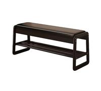 MARIYCH Banc à chaussures moderne du milieu du siècle à 2 étages en bois avec coussin en cuir synthétique, ottomane de rangement pour entrée et salon, étagère noire élégante pour bout de lit