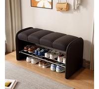 MARIYCH Banc à chaussures rembourré à 2 niveaux avec siège en cuir synthétique, cadre en bois élégant, ottomane de rangement pour chambre à coucher et couloir