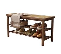 MARIYCH Banc de rangement à chaussures à 3 niveaux avec siège en rotin, organiseur d'entrée en bois massif pour couloirs, vestiaires, portes d'entrée - Étagère à chaussures élégante avec assise
