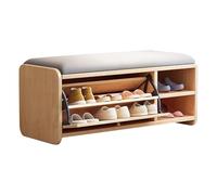 MARIYCH Banc de rangement à chaussures avec tiroir rabattable, siège rembourré en coton et lin, armoire à chaussures en bois massif, organiseur élégant pour entrée et chambre à coucher