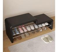 MARIYCH Banc de Rangement à Chaussures d'entrée avec siège rembourré en Cuir PU, Cadre en métal, Banc Ottoman de Bout de lit pour fenêtre d'entrée de Chambre à Coucher, vestiaire, Salon, Noir