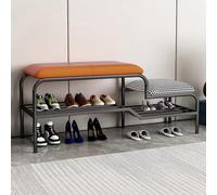 MARIYCH Banc de rangement à chaussures élégant avec siège rembourré et cadre en métal robuste, parfait pour couloir, salon, chambre à coucher - Design élégant noir/doré