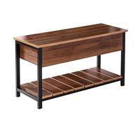 MARIYCH Banc d'entrée moderne avec rangement à rabat, étagère à chaussures en bois marron rustique et métal, siège de couloir élégant pour porte d'entrée, organisateur peu encombrant