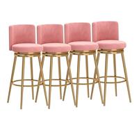 MARIYCH Ensemble de tabourets de Bar pivotants (1/2/3/4), revêtus de Velours Rose, avec Dossier, Repose-Pieds Rond, idéal for Un îlot de Cuisine ou Une pièce à Vivre.(4 PCS,65cm(25.6in))