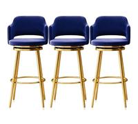MARIYCH Ensemble de tabourets de Bar pivotants de 1/2/3/4, tabourets Morden en Velours à Hauteur de comptoir avec dossiers, Chaise de Petit-déjeuner siège rembourré(Blue,3 PCS Gold 75cm)