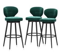 MARIYCH Lot de 3 tabourets de Bar en Velours, tabourets de Bar pivotants avec Dossier, Repose-Pieds Noirs, chaises de Bar rembourrées pour îlot de Cuisine, Salle à Manger, Bar, Bistro, Vert, 75 cm