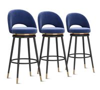 MARIYCH Lot de 3 tabourets de Bar pivotants à 360°, Chaise de Petit-déjeuner en Velours de 65 cm de Hauteur avec Dossier Creux et Repose-Pieds, tabourets d'îlot, chaises de Bar rembourrées, Bleu, 3