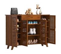 MARIYCH Meuble à Chaussures en Bois Massif avec tiroir, 4 Portes, pour entrée, Couloir, Grand Buffet, Placard, Salon, Marron