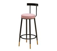 MARIYCH Tabouret de Bar/de Cuisine Haut, recouvert de Velours Rose, avec Dossier et Pieds en métal, 75 cm