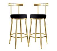 MARIYCH Tabourets de Bar Hauts, revêtus de Similicuir avec Pieds en métal doré, Lot de 2, pour Bistro, pub ou Salle à Manger, Noir, 65 cm