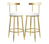 MARIYCH Tabourets de Bar Hauts, revêtus de Similicuir avec Pieds en métal doré, Lot de 2, pour Bistro, pub ou Salle à Manger, Blanc, 65 cm