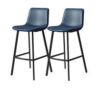MARIYCH Tabourets de Bar Hauts, tabourets d'îlot, chaises de Bar, revêtement en PU Noir avec Repose-Pieds, pour Bistro, pub ou Salle à Manger, 65/75 cm, Lot de 2, Bleu, 65 cm
