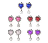 Marjoramy 5 Paires Boucles d'oreilles à Clips, Boucles d'oreilles en Diamant en Forme de Cœur avec Perles, Non Percées, Pour Femmes Filles Fête, Anniversaire