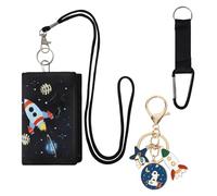 Marjoramy Portefeuille Enfant Garcon,Rocket Space Portefeuille avec Lanyard Pièce de Monnaie de Poche Trifold Garçons avec Porte-Clés Rocket Cadeau d'anniversaire (Fusée)