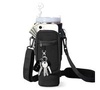 Marjoramy Sac pour Bouteille d'eau pour Tasse Stanley, Pochette De Bouteille avec Pochette De Téléphone Portable, Mousqueton Et Bandoulière Réglable pour Randonnée, Voyage, Camping (Noir)