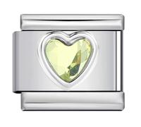 MARJS Août Light Péridot Lisse Amour Coeur Mois Naissance Année Pierre Anniversaire Pierre de Naissance Cristal Argent Italien 9mm Lien Acier Inoxydable Modulaire Compatible avec Bracelet