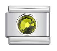 MARJS Août péridot rond crytal mois naissance anniversaire pierre anniversaire pierre cristal argent italien lien 9 mm acier inoxydable modulaire compatible avec bracelet