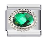 MARJS Breloque en onyx vert émeraude de mai, pierre de naissance, argent italien, lien de 9 mm, breloque en acier inoxydable compatible avec bracelet
