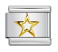 MARJS Gold Star Constellation Silver Italian Link 9 mm en acier inoxydable compatible avec bracelet modulaire