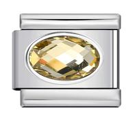 MARJS Péridot d'août lisse ovale mois naissance année anniversaire pierre pierre de naissance cristal argent italien lien 9 mm acier inoxydable modulaire compatible avec bracelet