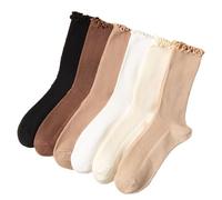 MarJunSep Chaussettes à volants mignonnes pour femme - Neutre - En coton fin - En tricot - Chaussettes côtelées et souples - Mocassins de laitue - Chaussettes pour adolescentes, 6 paires, 6 couleurs,