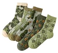 MarJunSep Chaussettes mignonnes à motif floral pour femmes et filles Cottagecore à volants vintage fantaisie coréenne en coton, 5 paires Vert, Medium