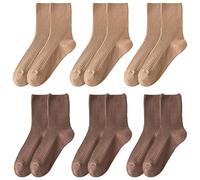 MarJunSep Chaussettes molles en coton neutre pour femme et fille Granola Essentials, 3 paires marron et 3 paires kaki, Medium