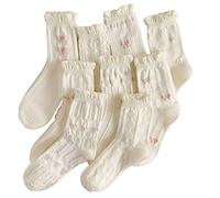 MarJunSep Jolies chaussettes à motif floral pour femmes, adolescentes, filles, fleurs Cottagecore à volants, chaussettes vintage fantaisie en coton, Lot de 9 paires C, Medium