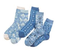 MarJunSep Jolies chaussettes à motif floral pour femmes, adolescentes, filles, fleurs Cottagecore à volants, chaussettes vintage fantaisie en coton, 5 paires de chaussettes bleues, Medium