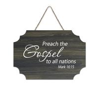 Mark 16:15 Panneau en bois avec inscription Preach The Gospel to All Nations 15,2 x 25,4 cm Décoration murale rustique à suspendre pour porte d'entrée, salon, cuisine, décorations de Noël