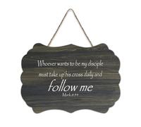 Mark 8:34 Décoration murale en bois « Whoever Wants to Be My Disciple Must Take Up His Cross Daily And Follow Me » - Décoration murale à suspendre pour bureau, porte, décoration d'intérieur, 15,2 x