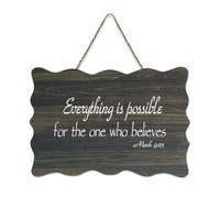 Mark 9:23 Décoration murale en bois rustique avec inscription « Everything Is Possible for The One Who Believes » - Décoration d'intérieur - 15,2 x 25,4 cm