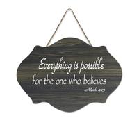 Mark 9:23 Décoration murale en bois rustique avec inscription « Everything Is Possible for The One Who Believes » - Décoration murale pour salon, chambre à coucher, porte, fenêtre, pendaison de
