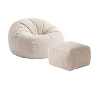 MARK ADLER Comfy 3.0 Fauteuil Pouf XXL avec Repose-Pieds en Velours Côtelé - Ensemble Siège de Sol - Bean Bag Salon Moelleux avec Poche et Poignée - Idéal pour, Terrasse et Jardin - Beige