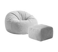 MARK ADLER Comfy 3.0 Fauteuil Pouf XXL avec Repose-Pieds en Velours Côtelé - Ensemble Siège de Sol - Bean Bag Salon Moelleux avec Poche et Poignée - Idéal pour, Terrasse et Jardin - Gris