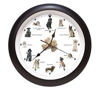 Mark Feldstein & Associates Horloge Murale aboyante avec Sons de Chien, 33 cm, Noir, 12 Races Populaires