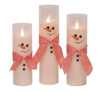 Mark Feldstein & Associates Lot de 3 bougies piliers en verre pré-éclairées à LED sans flamme avec bonhomme de neige Blanc 22,9 cm