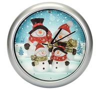 Mark Feldstein Horloge Murale Musicale Ronde avec Cadre argenté Motif Bonhomme de Neige 20,3 cm