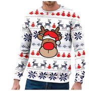 Mark Jack Produits de Noël pour Hommes Automne et Hiver Pull à Capuche Col Rond Double Couche Flocon de Neige Drôle Père Noël et Imprimé Pull à Capuche Anorak, bleu, XXL