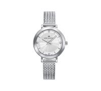 Mark Maddox MM1034-07 - Montre femme analogique deux aiguilles 31 mm, boîtier et maille milanaise en acier, cadran argenté avec zircons, WR