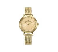 Mark Maddox MM1034-27 - Montre femme analogique deux aiguilles 31 mm, boîtier et maille milanaise en acier IP doré, cadran doré avec zircons, WR